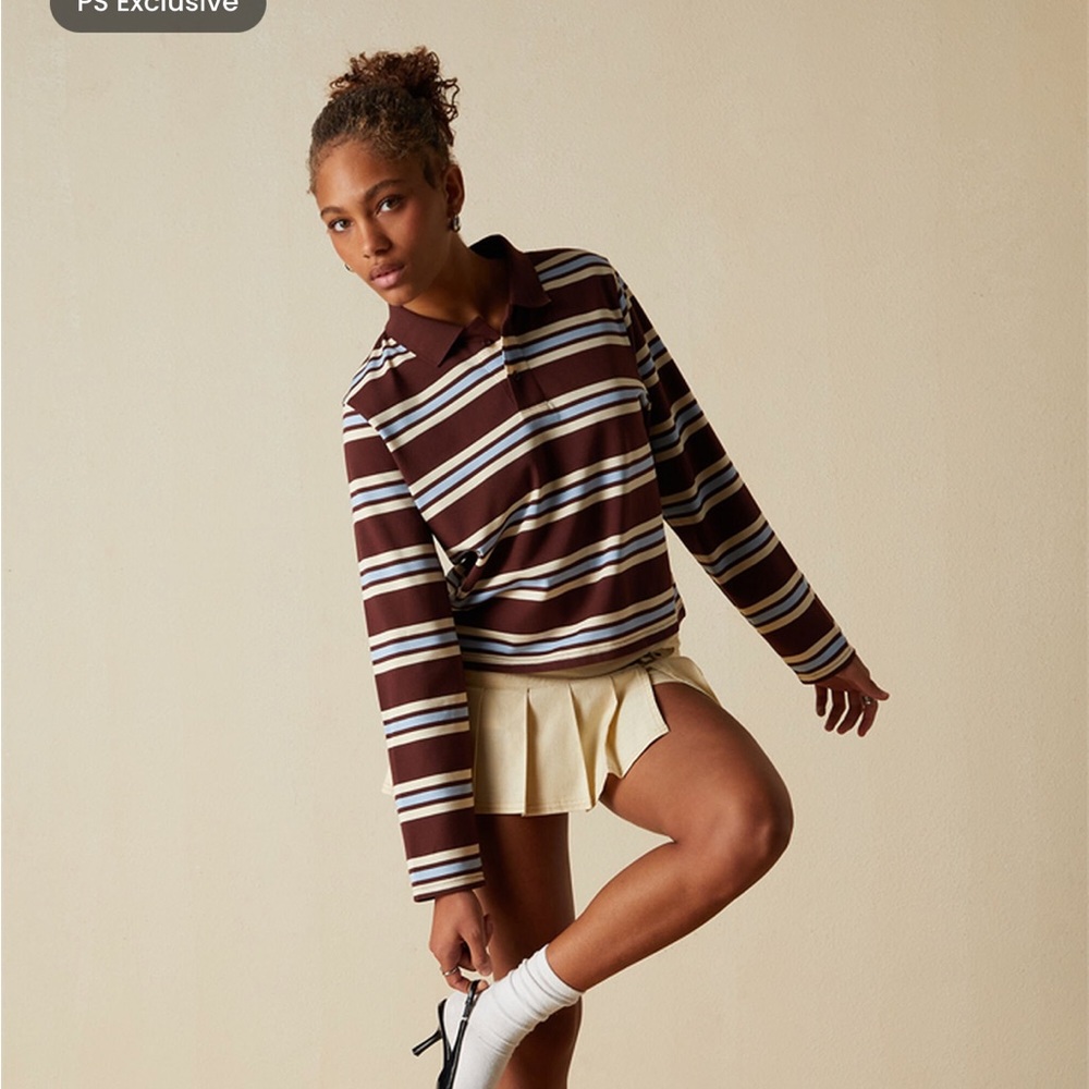 PacSun Your Favorite Megan Striped Long Sleeve Polo Shirt